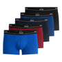 Boss 5 Pack Cotton Stretch Trunks with Logo Waistbands -  Blue / Black / Red