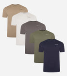 Nicce Men's 5 Pack 100% Cotton T-Shirts - Navy/Olive/Grey/White/Lt Brown