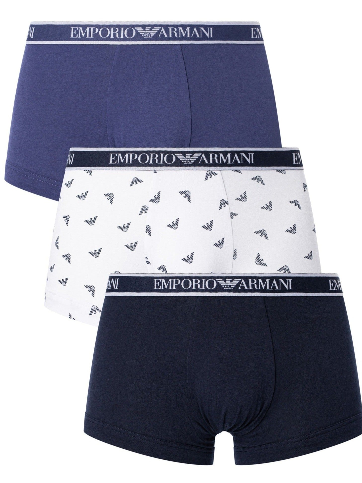 Emporio Armani 3 Pack Trunks Stretch Cotton - Blue/White Pattern