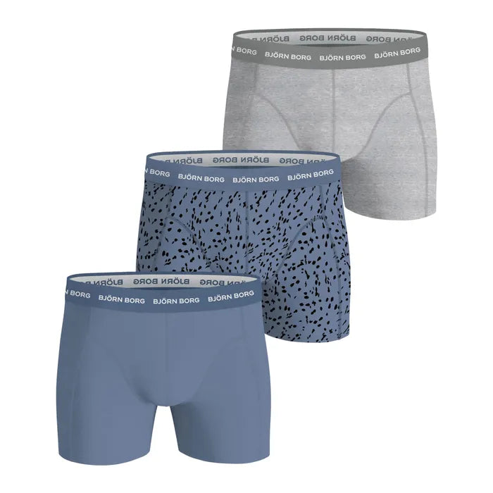 Björn Borg 3 Pack Cotton Stretch Boxers - Blue Print, Grey