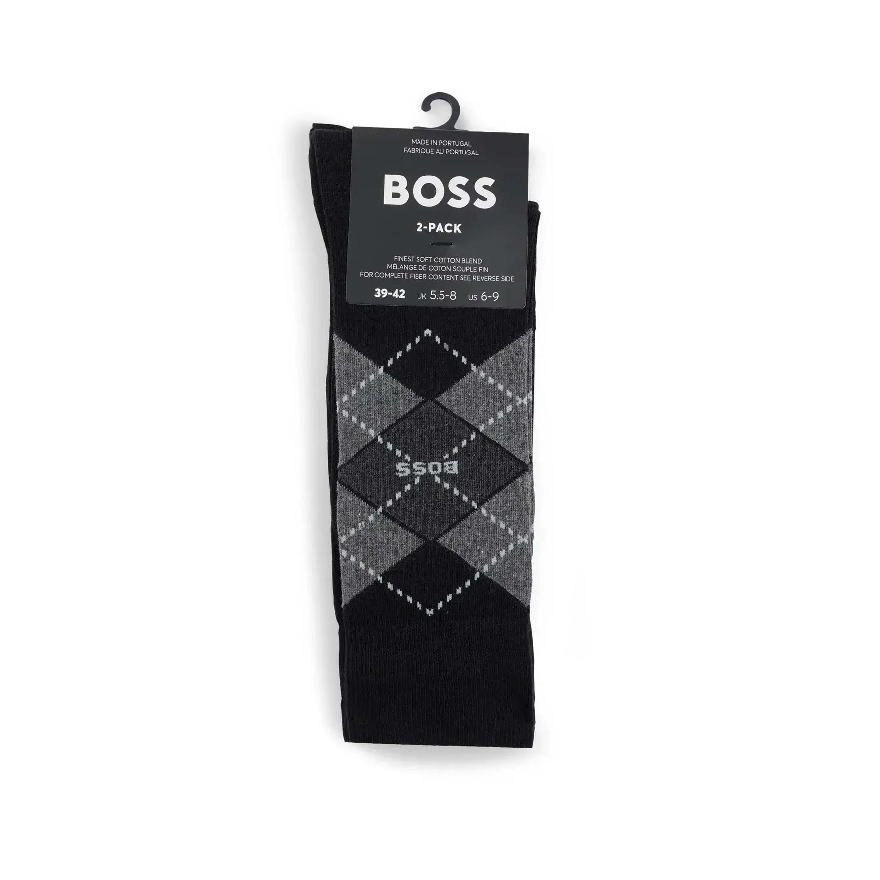 Boss 2 Pack Argyle Socks in a Cotton Blend - Black