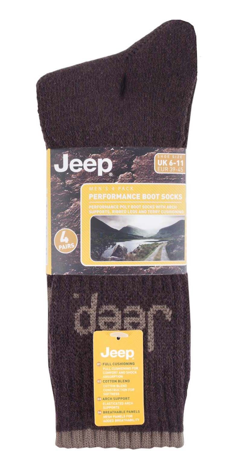 Jeep Mens 4 Pack Performance Boot Socks - BRNETH