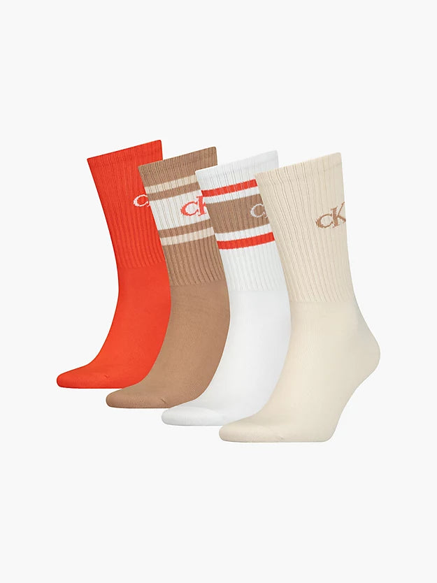 Calvin Klein 4 Pack Logo-Print Ribbed Crew Socks Gift Set - Brown Combo