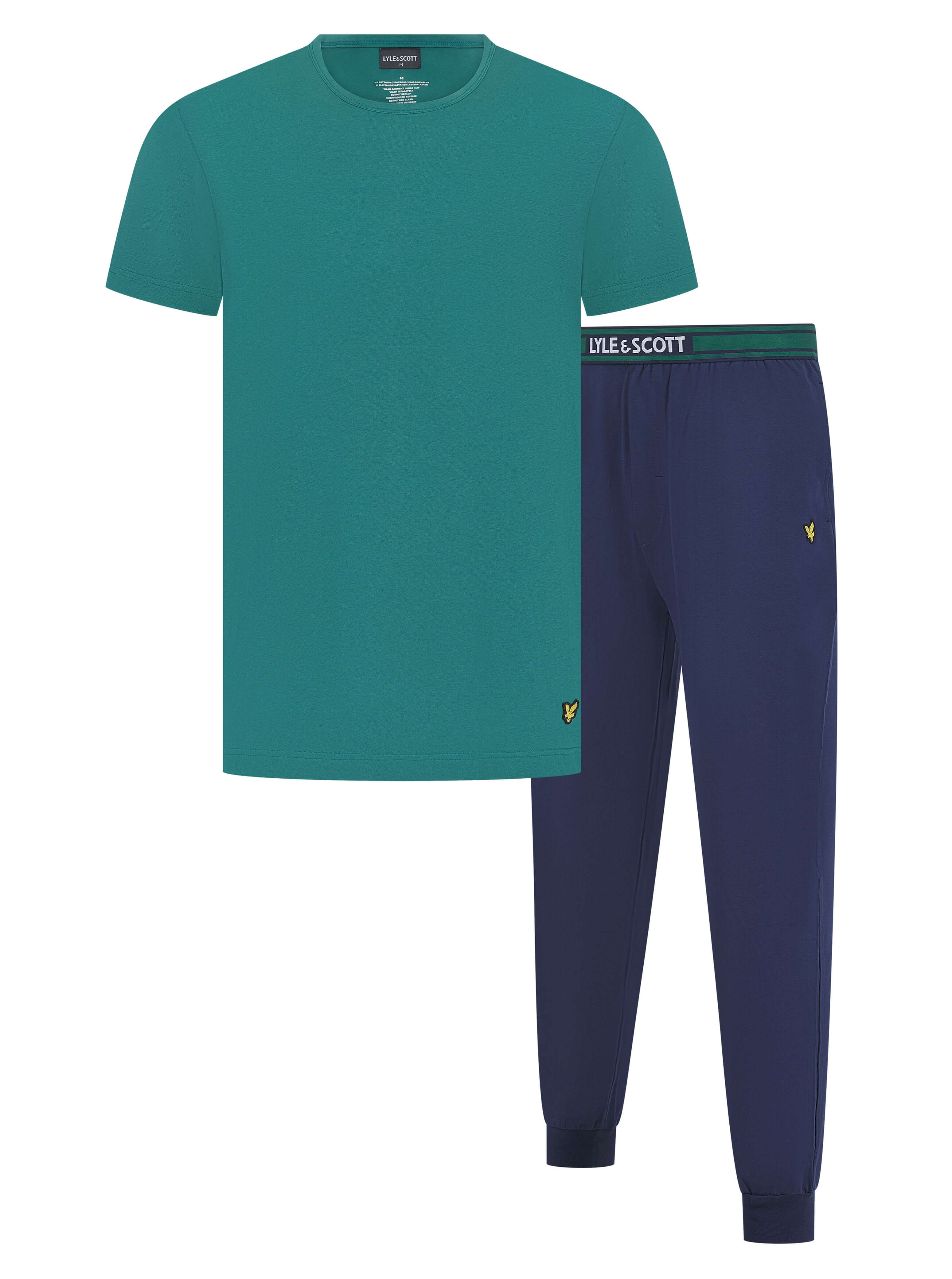 Lyle & Scott Cash T-Shirt and Cuffed Bottoms Lounge Set - Bayberry / Peacoat