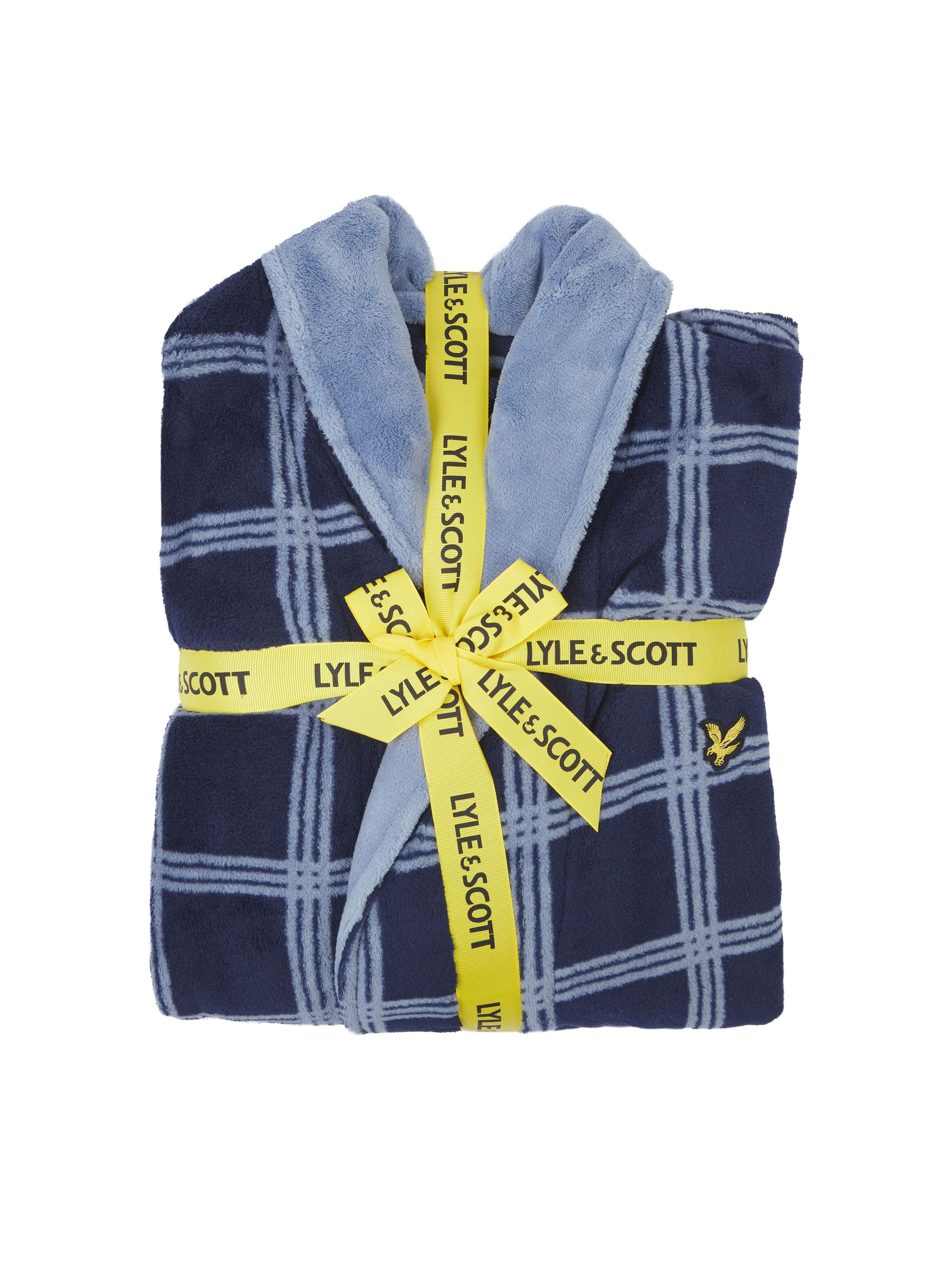 Lyle & Scott Cassidy - Check Print Bath Robe Contract Colar Blue / Navy