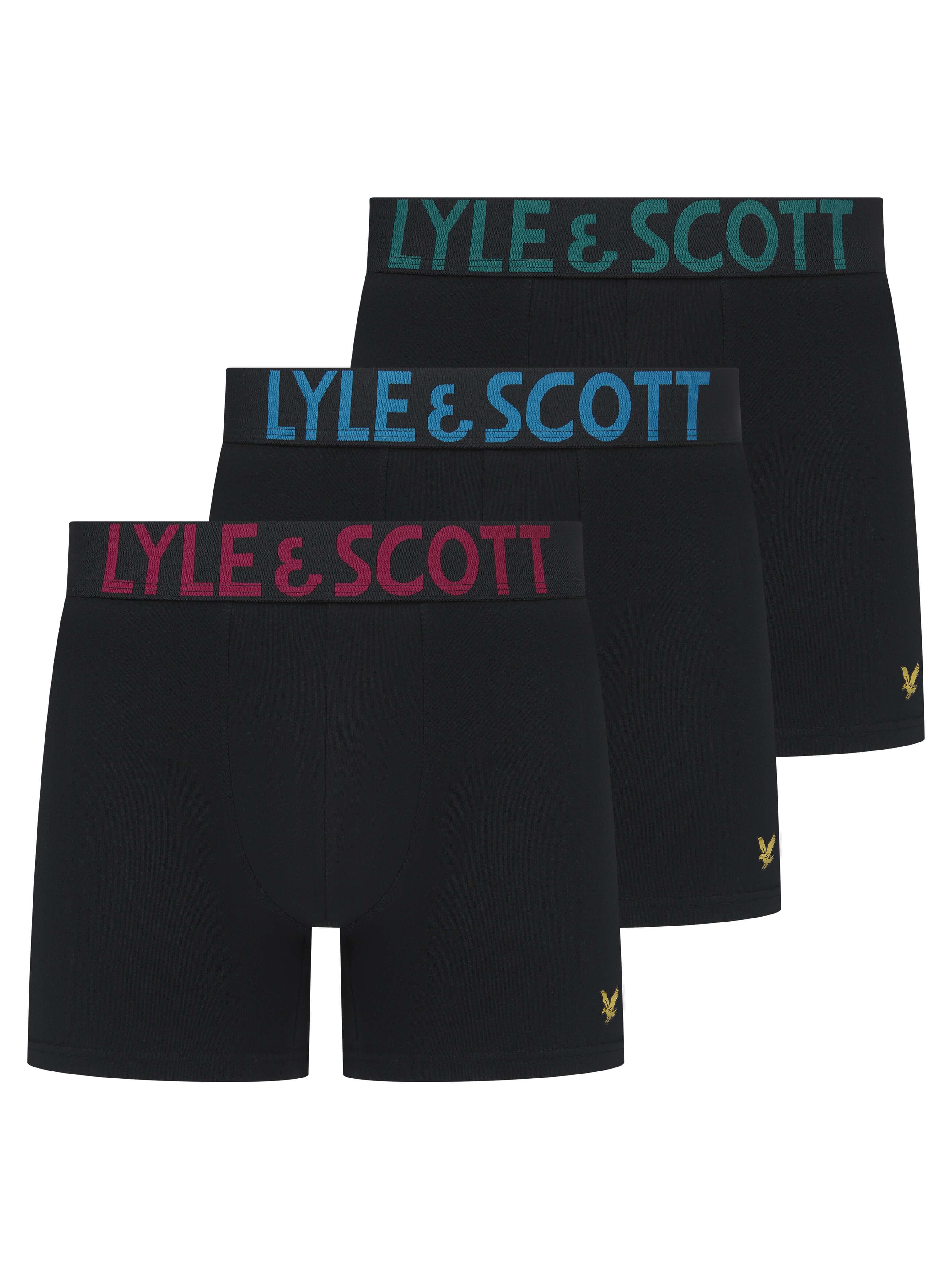 Lyle & Scott 3 Pack Daniel Men's Boxer Briefs - Black Multi Waistbands