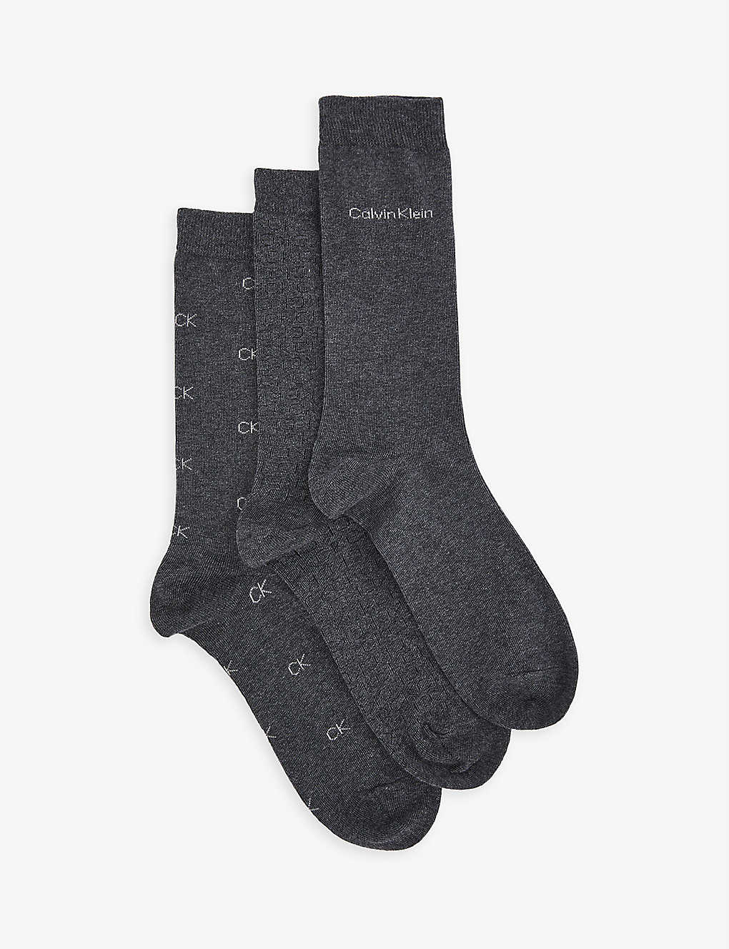 Calvin Klein 3 Pack Crew Logo Socks Box - Dark Grey Melange - Gift Pack