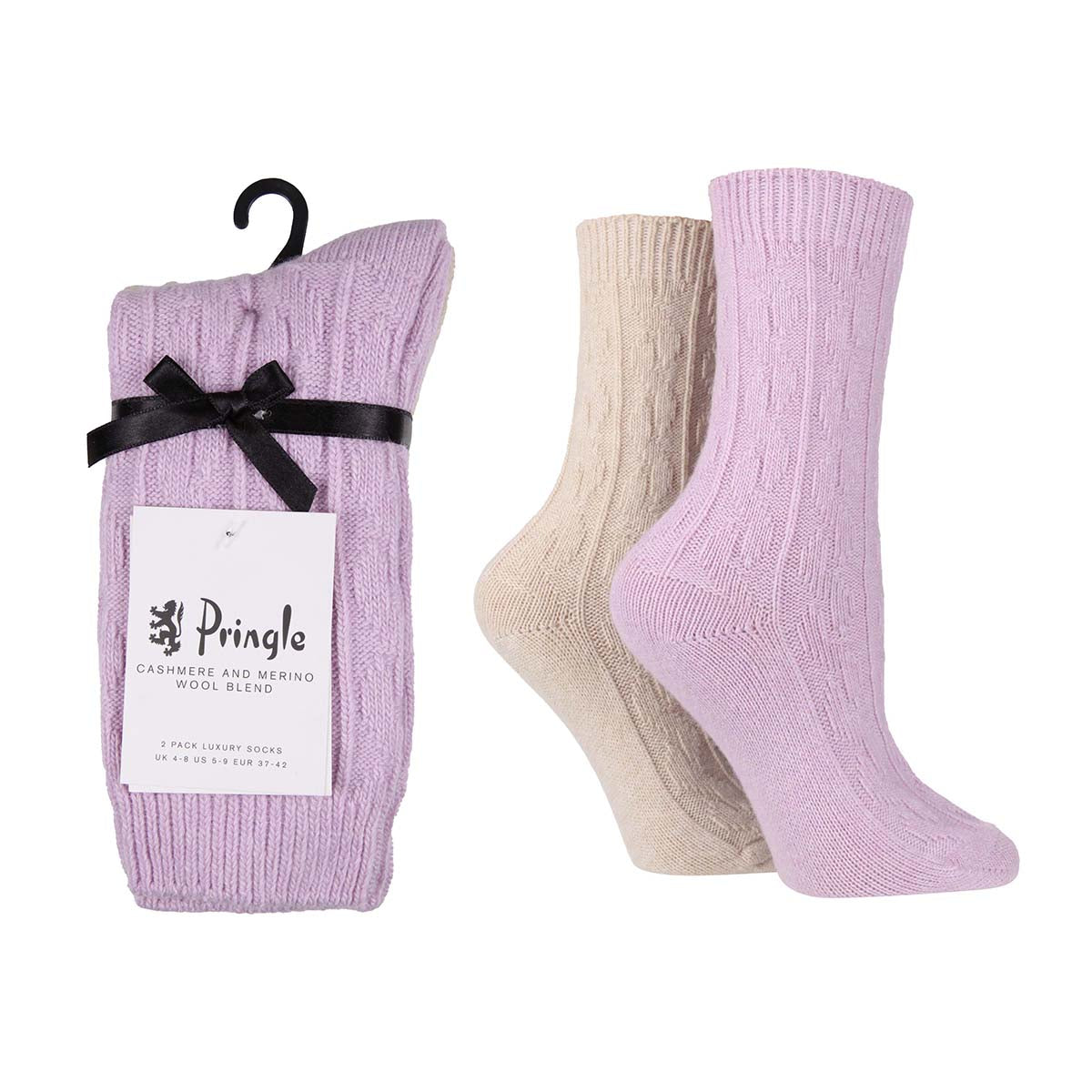 Pringle Ladies 2 Pack Cashmere and Merino Wool Blend Luxury Socks - One Size (4-8)