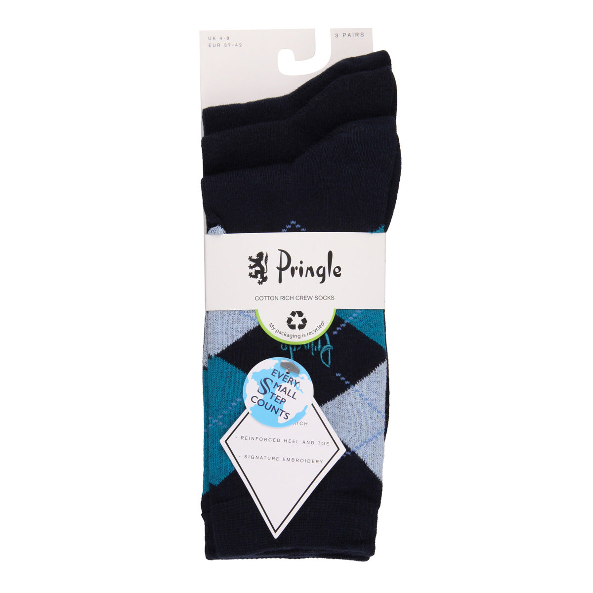 Pringle 3 Pack Louise Argyle Cotton Ladies Socks - One Size (4-8)