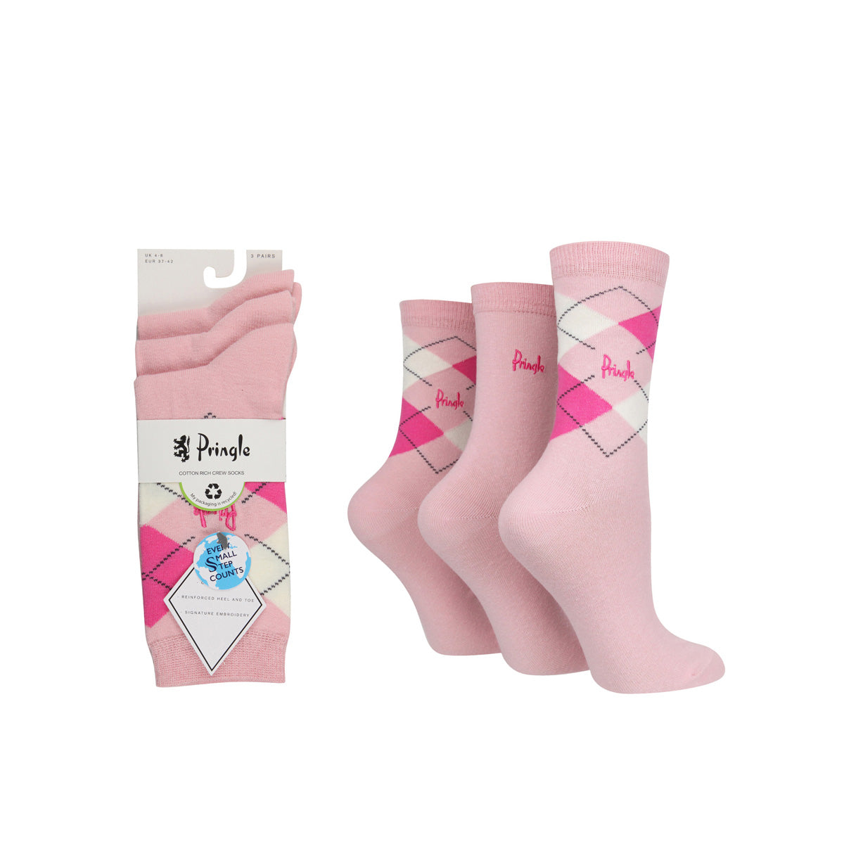 Pringle 3 Pack Louise Argyle Cotton Ladies Socks - One Size (4-8)