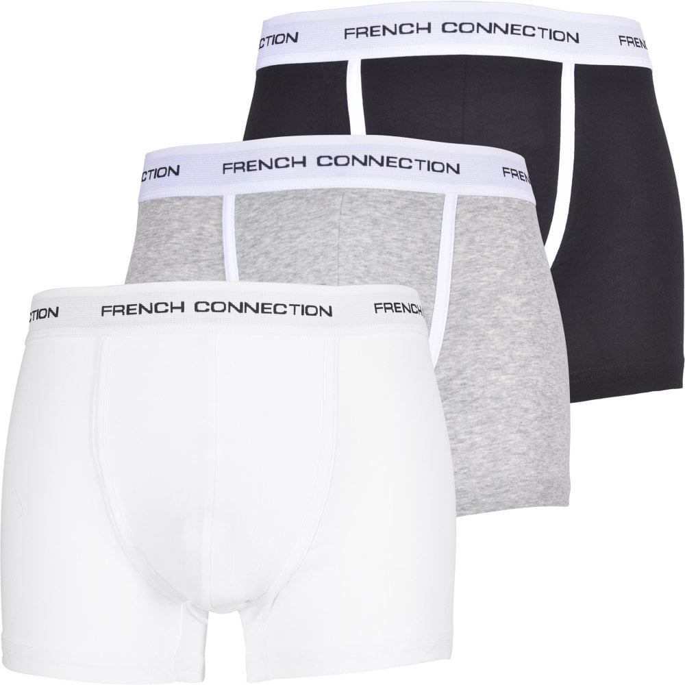 French Connection Mens 3 Pack FC1 Boxers - Black/Grey/White