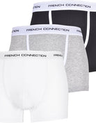 French Connection Mens 3 Pack FC1 Boxers - Black/Grey/White