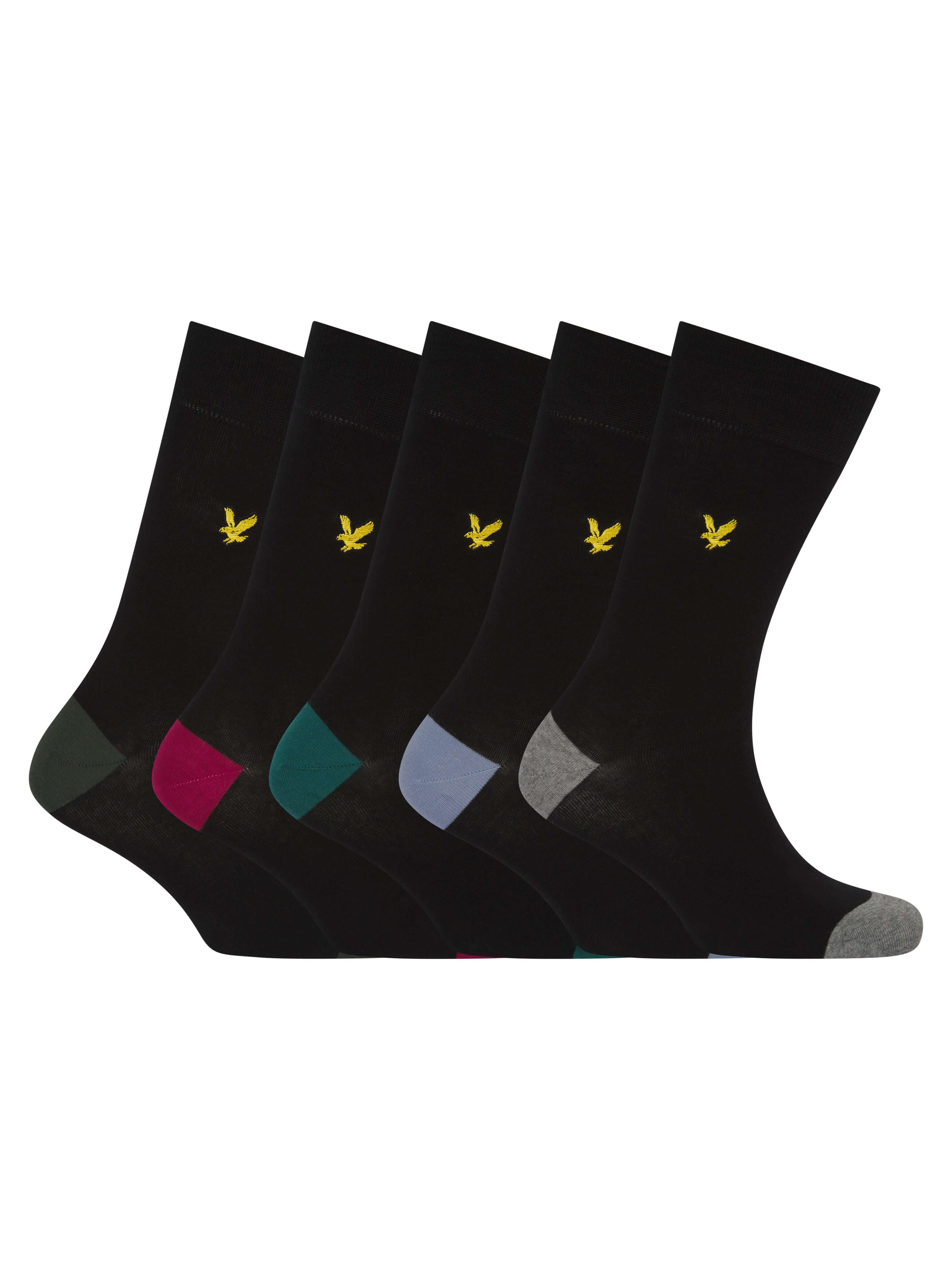 Lyle & Scott 5Pack Contrast Heel and Toe Socks - Black - Multicolour