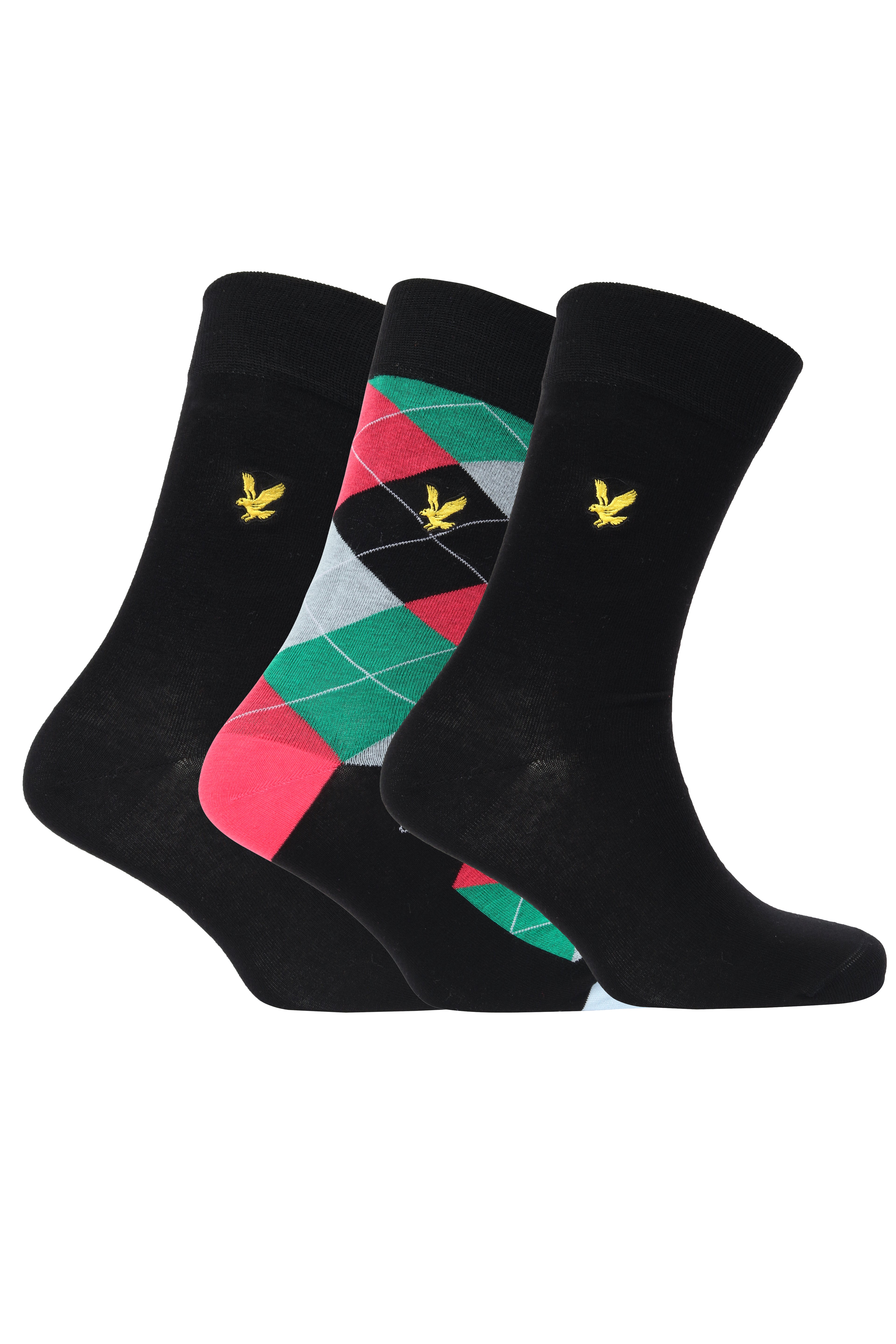 Lyle & Scott 3 Pack Grayson Crew Socks - Black/Argyle