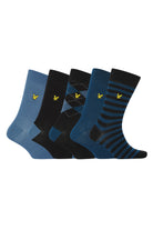 Lyle & Scott 5 Pack Mix Crew Socks - Argyle/Blue/Stipe/Blue Horizon/Black