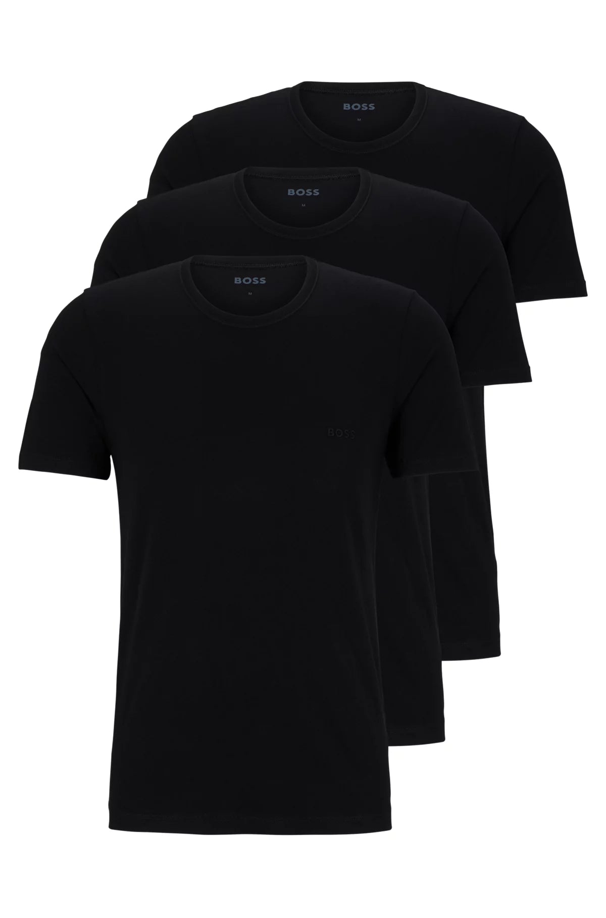 Boss 3 Pack Logo-Embroidered Regular Fit Cotton T-Shirts - Black