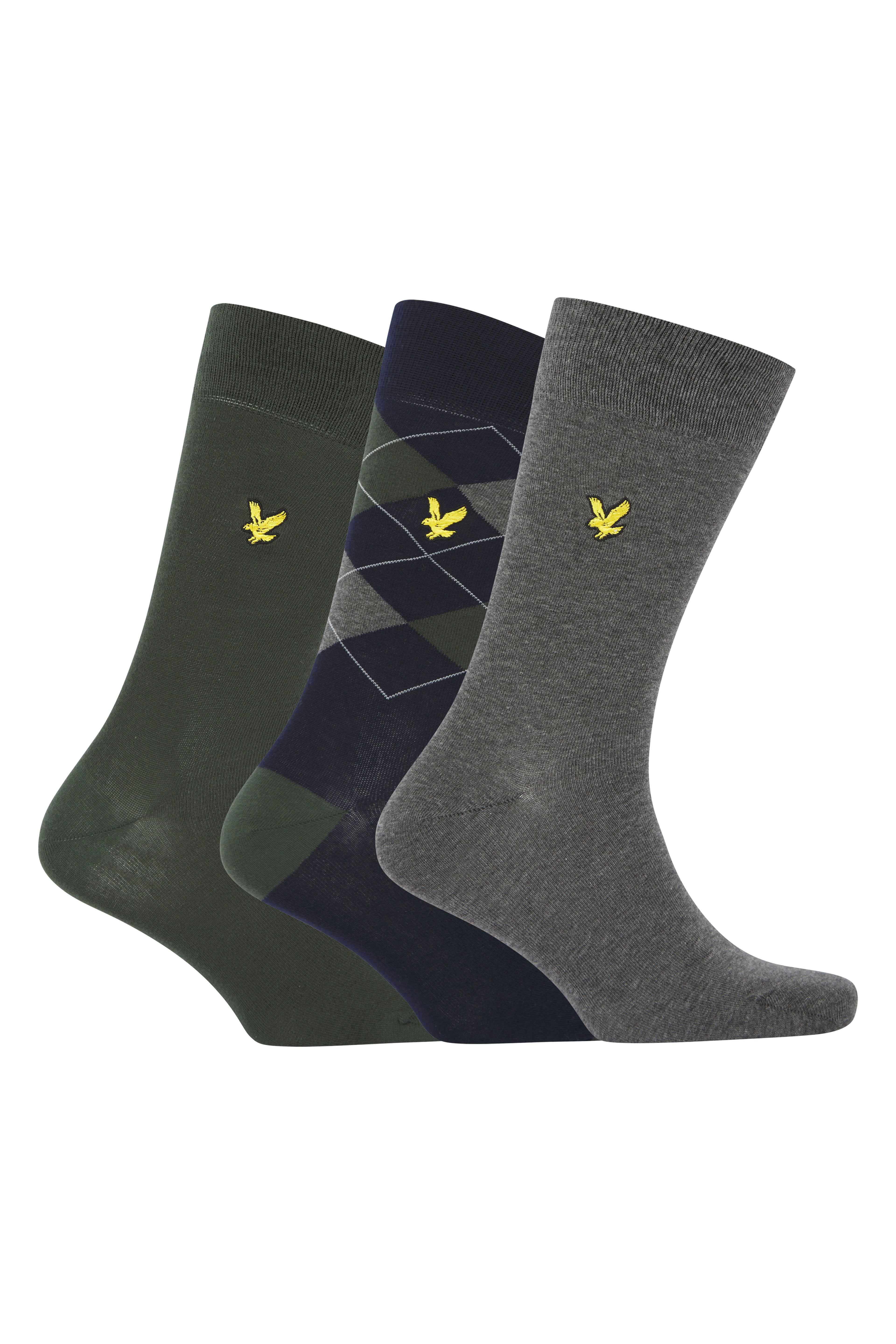 Lyle & Scott 3 Pack Argyle Hewie Crew Socks - Argyle/Ivy/Grey