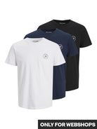 Jack & Jones 3 Pack JJJAXON Crew Neck T-Shirts - White/Blue/Black