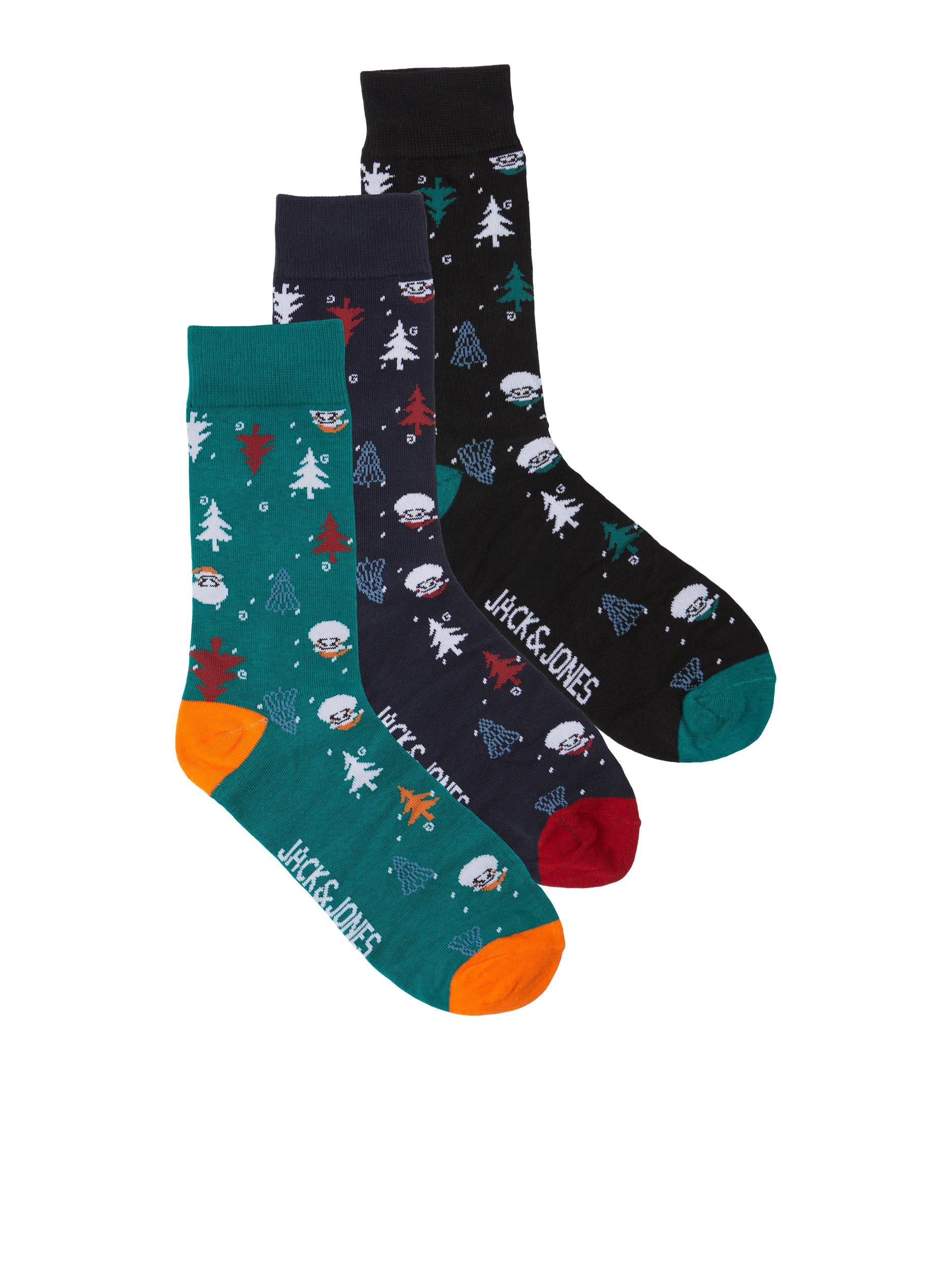 Jack & Jones JACXMAS TREE Socks Christmas/ Xmas Giftbox 3 Pack - Navy/Black