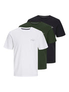 Jack & Jones 3 Pack JJFERRIS Crew Neck T-Shirts - Green/Black/White