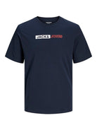 Jack & Jones 3 Pack JJECORP Crew Neck T-Shirts - White/Navy/Black (Logo Tee Play)