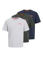 Jack & Jones 3 Pack JJERIK Crew Neck T-Shirts - Kombu Green/Navy Blazer / White