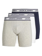 Jack & Jones 3 Pack Cotton Stretch Boxer Briefs - Navy/White/Grey