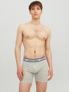 Jack & Jones 3 Pack Cotton Stretch Boxer Briefs - Navy/White/Grey