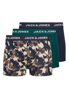 Jack & Jones 3 Pack Jaccamflage Trunks - Navy Blazer/Camo/Green