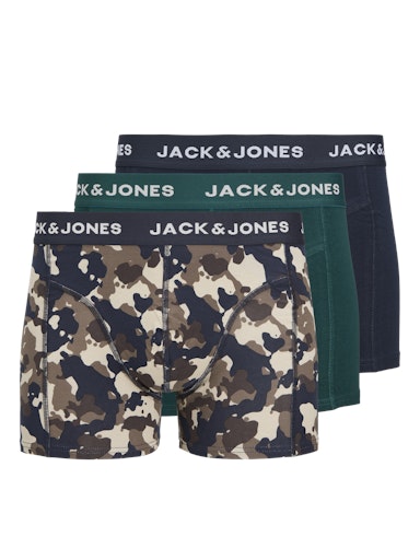 Jack & Jones 3 Pack Jaccamflage Trunks - Navy Blazer/Camo/Green