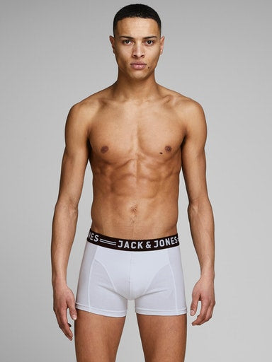 Jack & Jones 3 Pack Cotton Stretch Trunks - Black/White/Grey