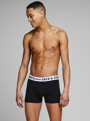 Jack & Jones 3 Pack Cotton Stretch Trunks - Black/White/Grey