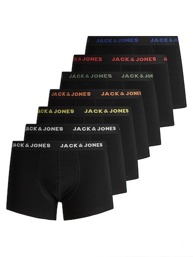 Jack & Jones Jacbasic 7 Pack Cotton Stretch Boxer Shorts / Trunks - Black