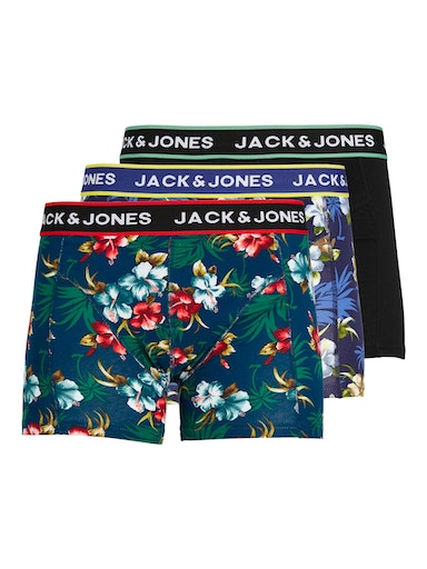 Jack & Jones Jacflower Trunks 3 Pack Cotton Stretch Boxers - Multi Print