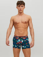 Jack & Jones Jacflower Trunks 3 Pack Cotton Stretch Boxers - Multi Print