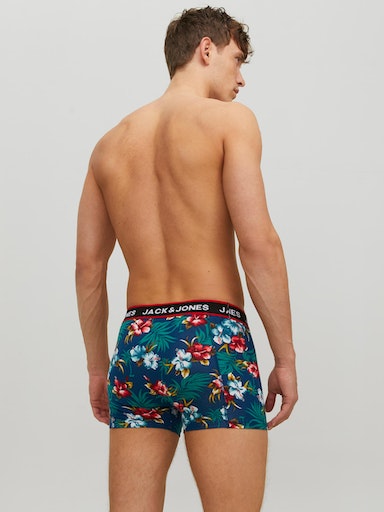 Jack & Jones Jacflower Trunks 3 Pack Cotton Stretch Boxers - Multi Print