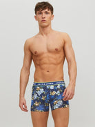 Jack & Jones Jacflower Trunks 3 Pack Cotton Stretch Boxers - Multi Print