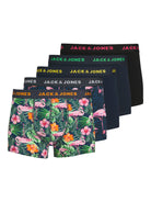 Jack & Jones Jacpink Flamingo Trunks 5 Pack Cotton Stretch Boxers - Navy Blazer, Print