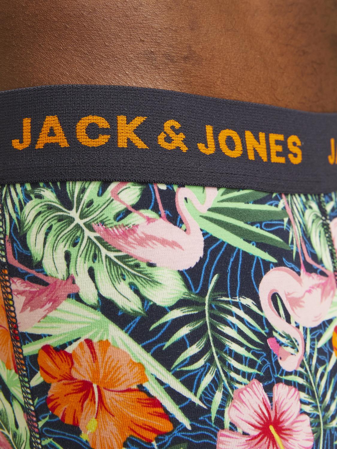 Jack & Jones Jacpink Flamingo Trunks 5 Pack Cotton Stretch Boxers - Navy Blazer, Print