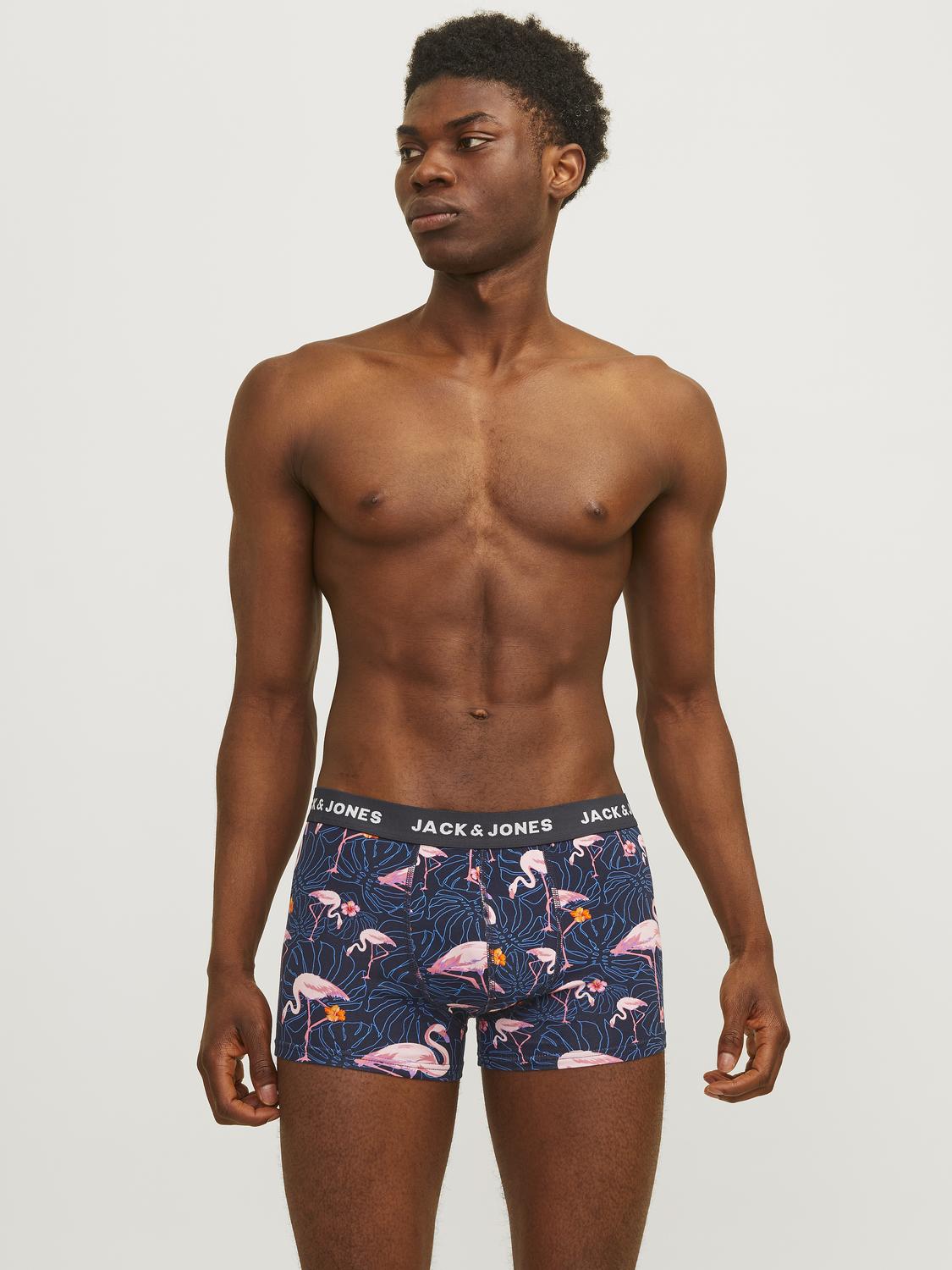 Jack & Jones Jacpink Flamingo Trunks 5 Pack Cotton Stretch Boxers - Navy Blazer, Print