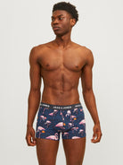 Jack & Jones Jacpink Flamingo Trunks 5 Pack Cotton Stretch Boxers - Navy Blazer, Print