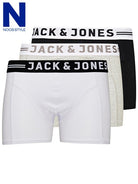 Jack & Jones 3 Pack Cotton Stretch Trunks - Black/White/Grey