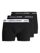 Jack & Jones Jacsolid Trunks 3 Pack Cotton Stretch Boxers - Black (Black and white wb)