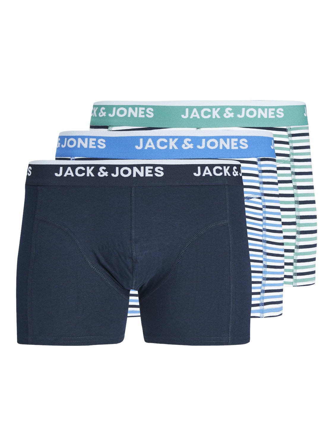 Jack & Jones Jackoda Trunks 3 Pack Cotton Stretch Boxers - Blue/Bottle Green