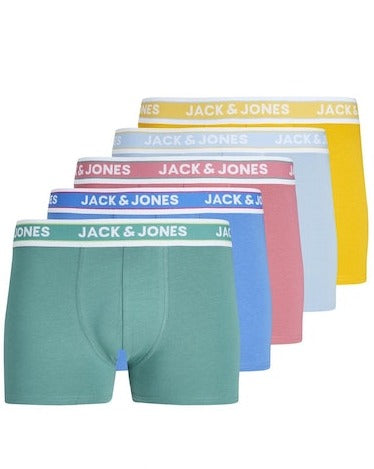 Jack & Jones Jacconnor 5 Pack Cotton Stretch Trunks - Multi Colour