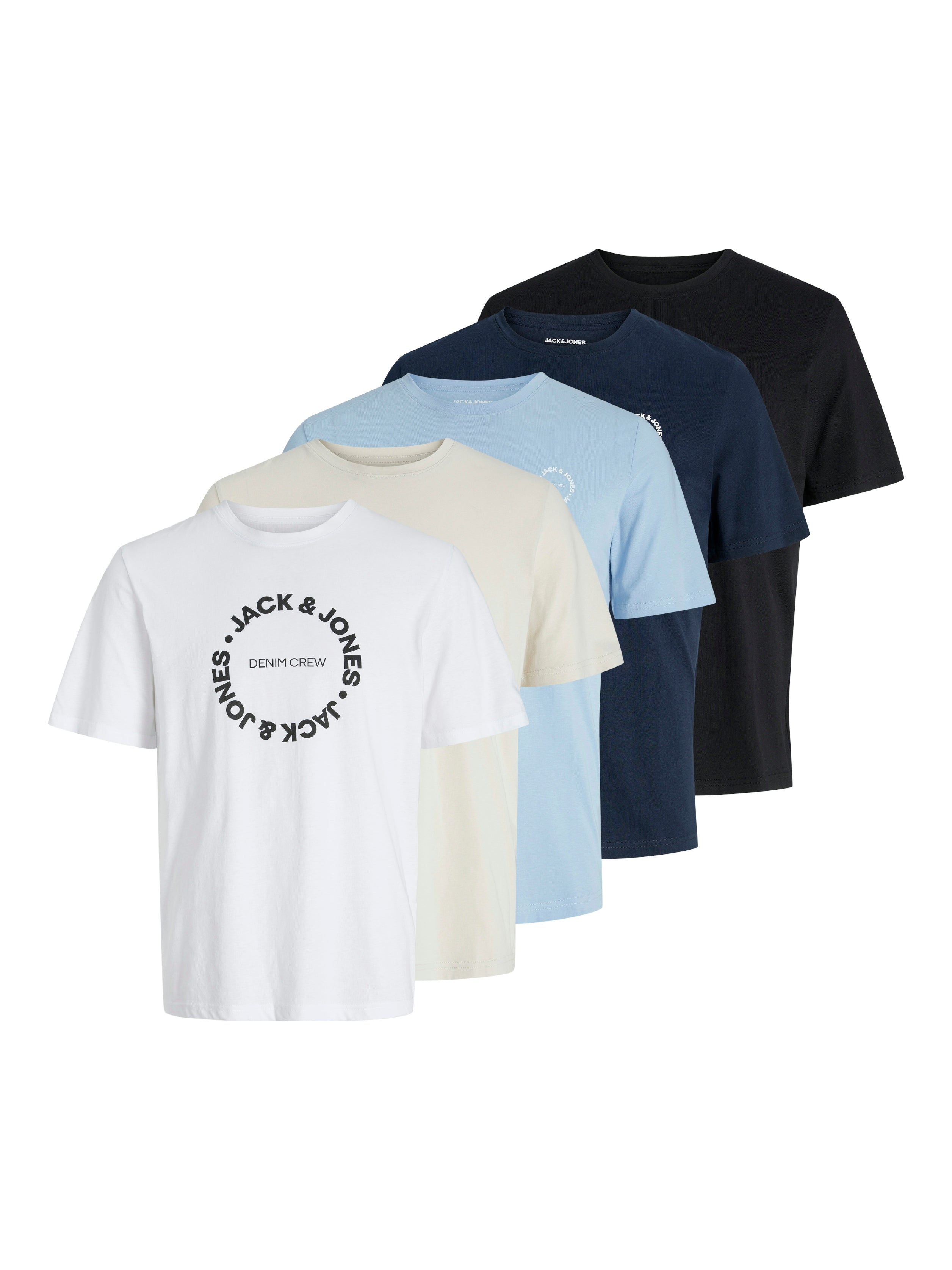 Jack & Jones 5 Pack JJsimon Crew Neck T-Shirts - Sky Captain