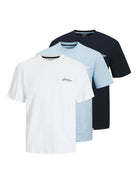 Jack & Jones 3 Pack JJbeau Crew Neck T-Shirts - Black / White / Blue