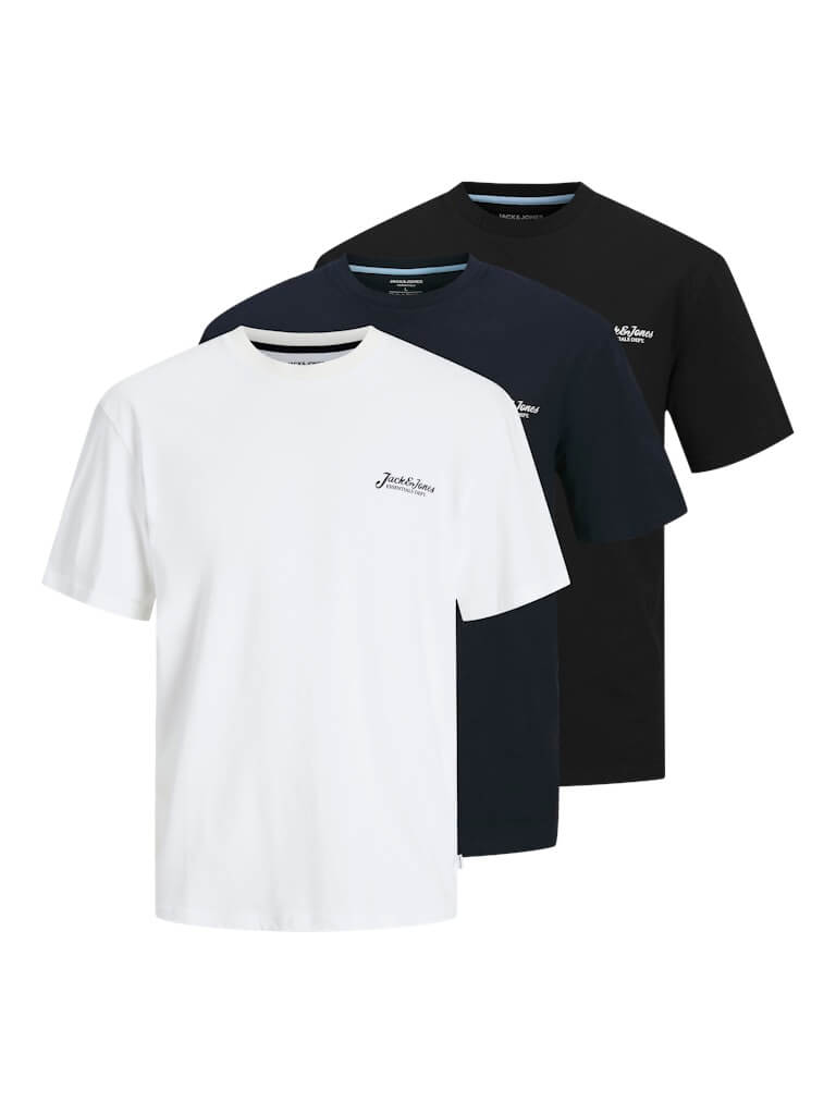 Jack & Jones 3 Pack JJbeau Crew Neck T-Shirts - Black / White / Navy