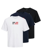 Jack & Jones JJECORP Graphic TEE Crew Neck 3 Pack - White/Navy/Black