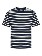 Jack & Jones 2 Pack JJEORGANIC Crew Neck T-Shirts - White/Navy Stripes